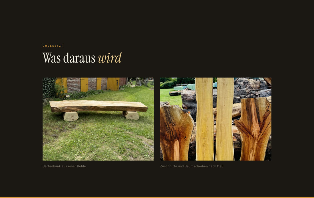 Woodart Brothers: umgesetzte Arbeiten, Gartenbank aus einer Bohle und Zuschnitte nach Ma&szlig;