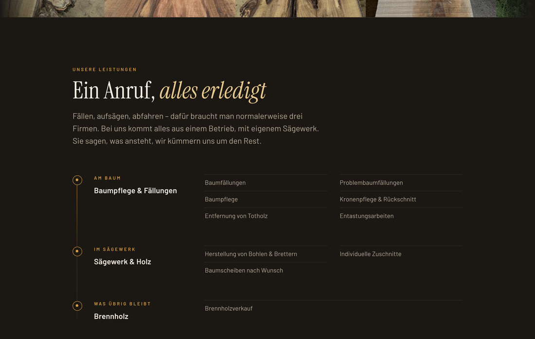 Woodart Brothers: Leistungs&uuml;bersicht mit Baumpflege, S&auml;gewerk und Brennholz